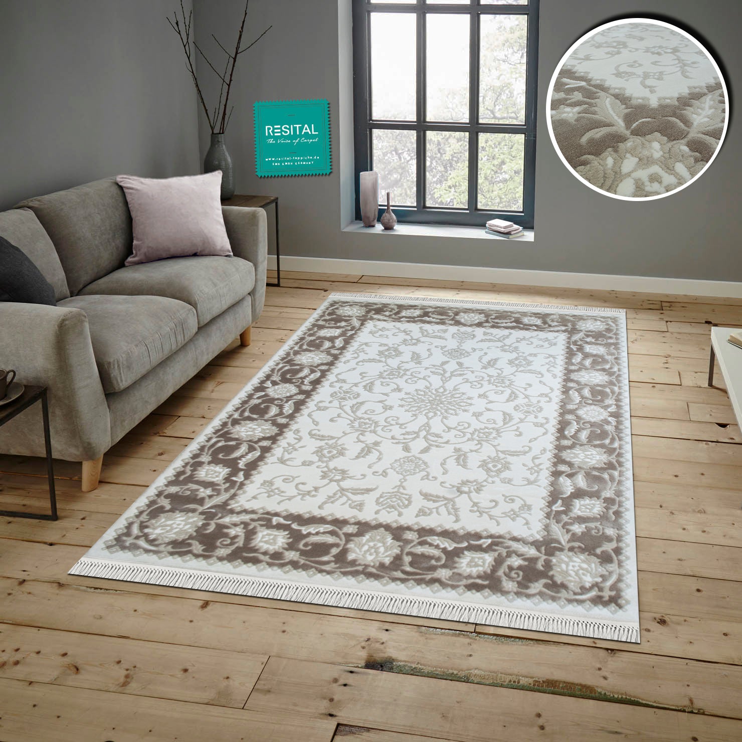 Ahenk – Kurzflor - Teppich mit Floralmuster -2146-brown