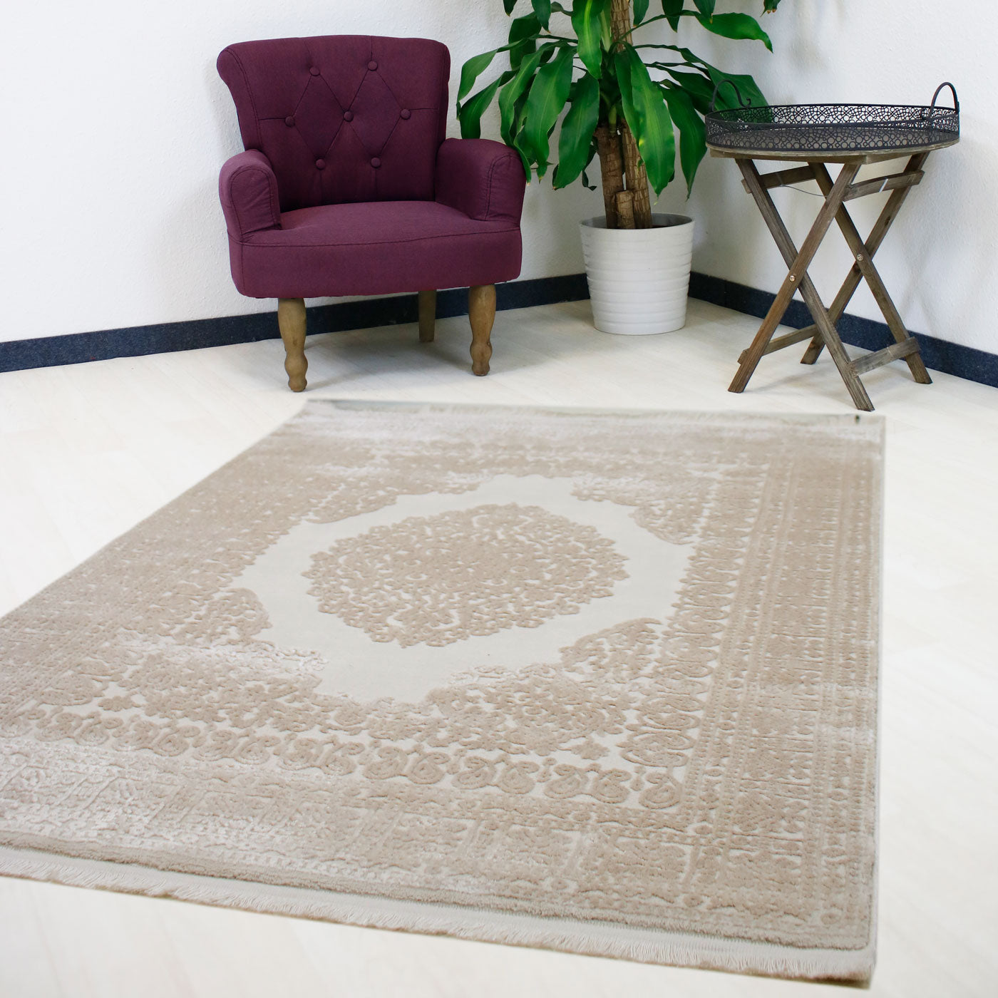 Modern Kurzflor Wohnzimmer Designer Teppich hochwertig luxuriös Vintage Teppich mit 3D Struktur PREMIUM P4212 CREAM