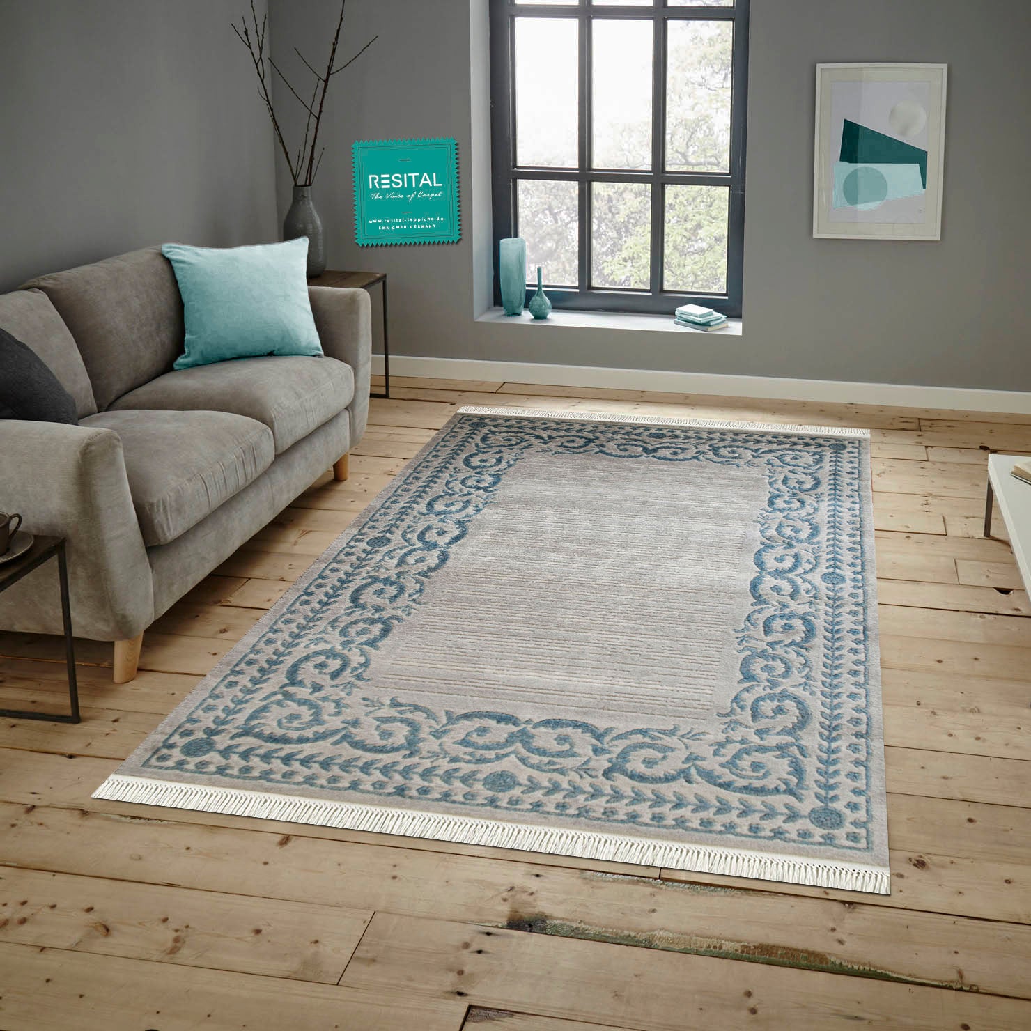 Imge – Kurzflor - Teppich mit Floralmuster - 2169 -grey blue