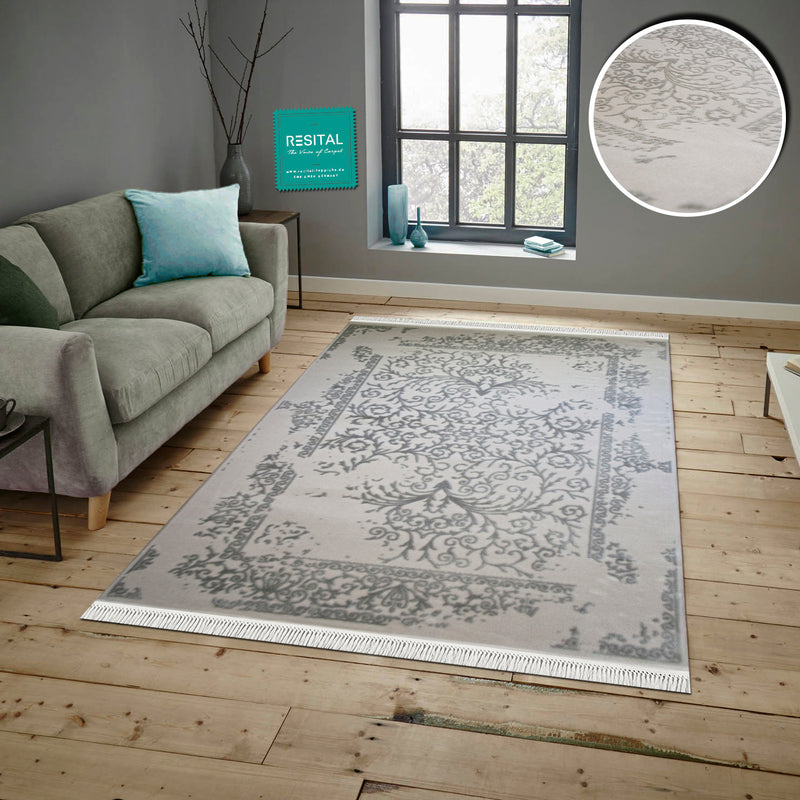 Ahenk – Kurzflor - Teppich mit Floralmuster -2147-grey