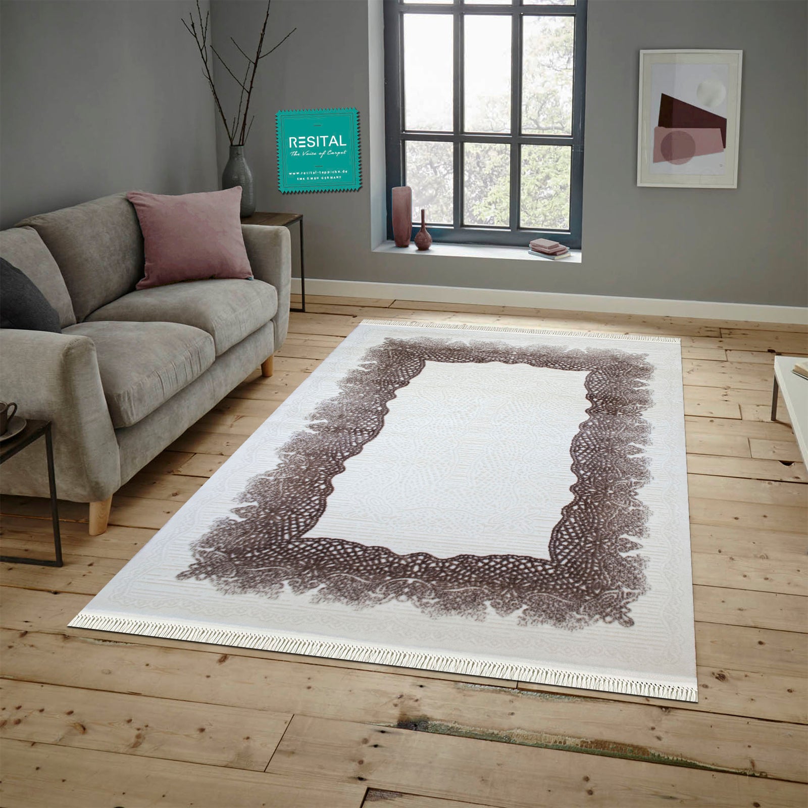 Imge – Kurzflor - Teppich mit Floralmuster - 461-brown