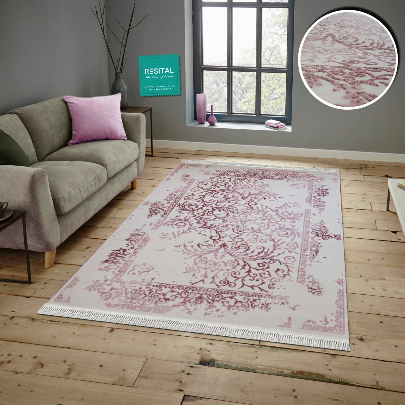 Ahenk – Kurzflor - Teppich mit Floralmuster -2147-pink