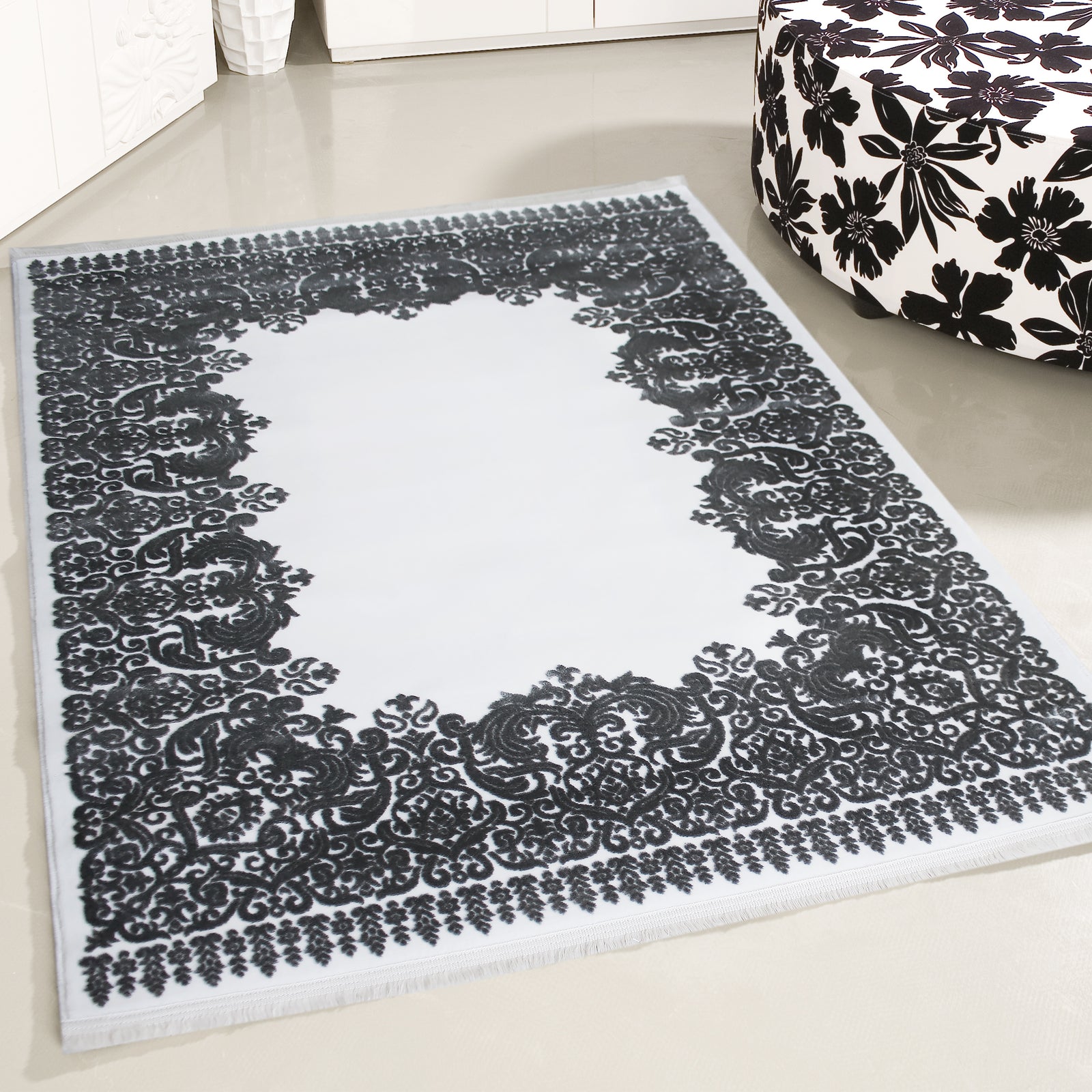 Modern Kurzflor Wohnzimmer Designer Teppich hochwertig luxuriös Vintage Teppich mit 3D Struktur PREMIUM P4286 CREAM GREY