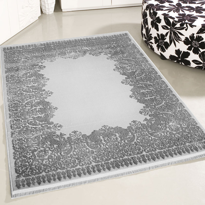 Modern Kurzflor Wohnzimmer Designer Teppich hochwertig luxuriös Vintage Teppich mit 3D Struktur PREMIUM P4286 GREY