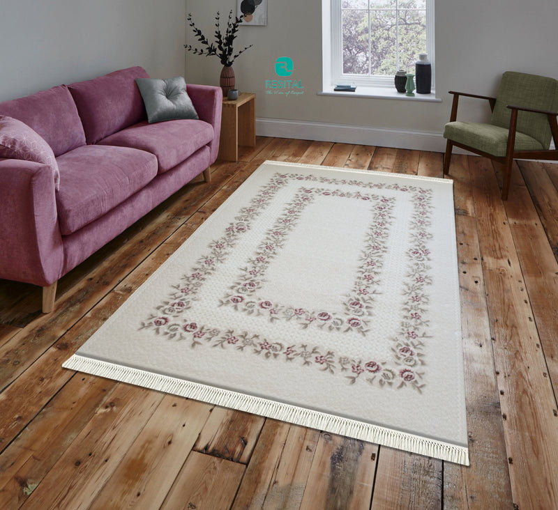 Ahenk – Kurzflor - Teppich mit Floralmuster -3025-cream