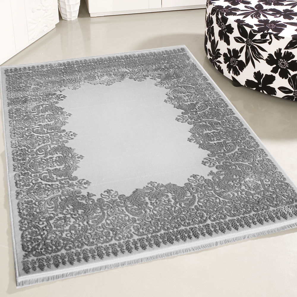 Modern Kurzflor Wohnzimmer Designer Teppich hochwertig luxuriös Vintage Teppich mit 3D Struktur PREMIUM P4286 GREY