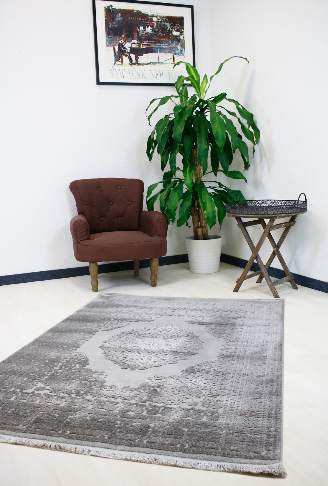 Modern Kurzflor Wohnzimmer Designer Teppich hochwertig luxuriös Vintage Teppich mit 3D Struktur PREMIUM P4212 GREY