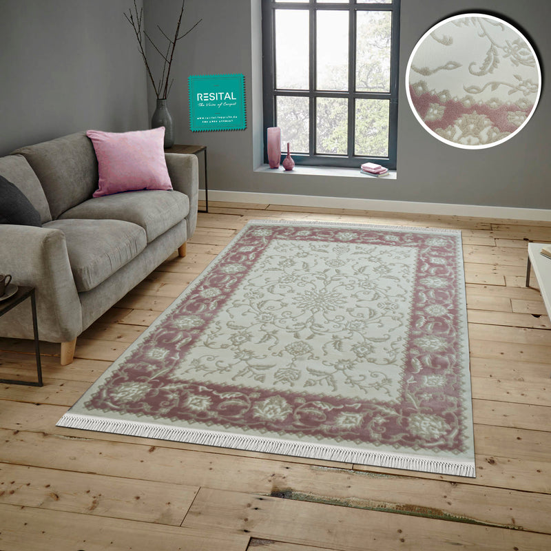 Ahenk – Kurzflor - Teppich mit Floralmuster -2146-pink