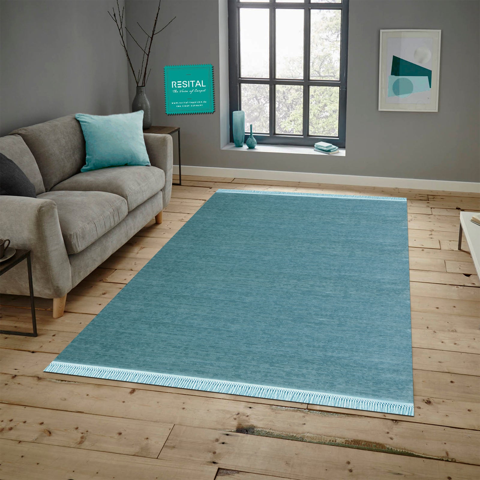 Ahenk – Kurzflor - Teppich mit Floralmuster -2150-blue